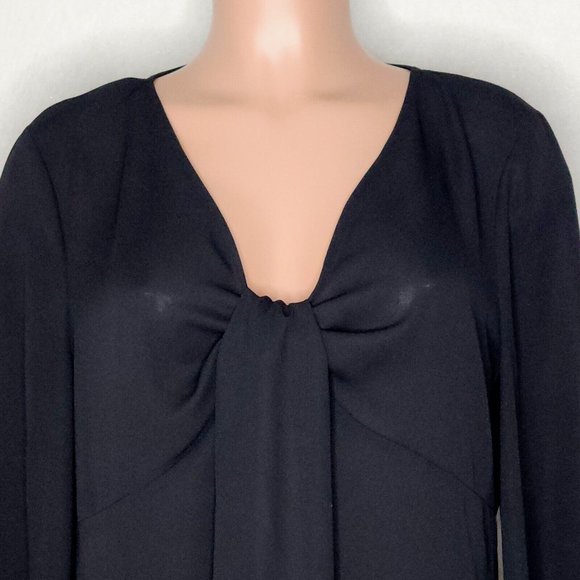 Bold Elements Cut to Curve Black Chiffon Blouse Semi Sheer Pleated - Picture 2 of 6